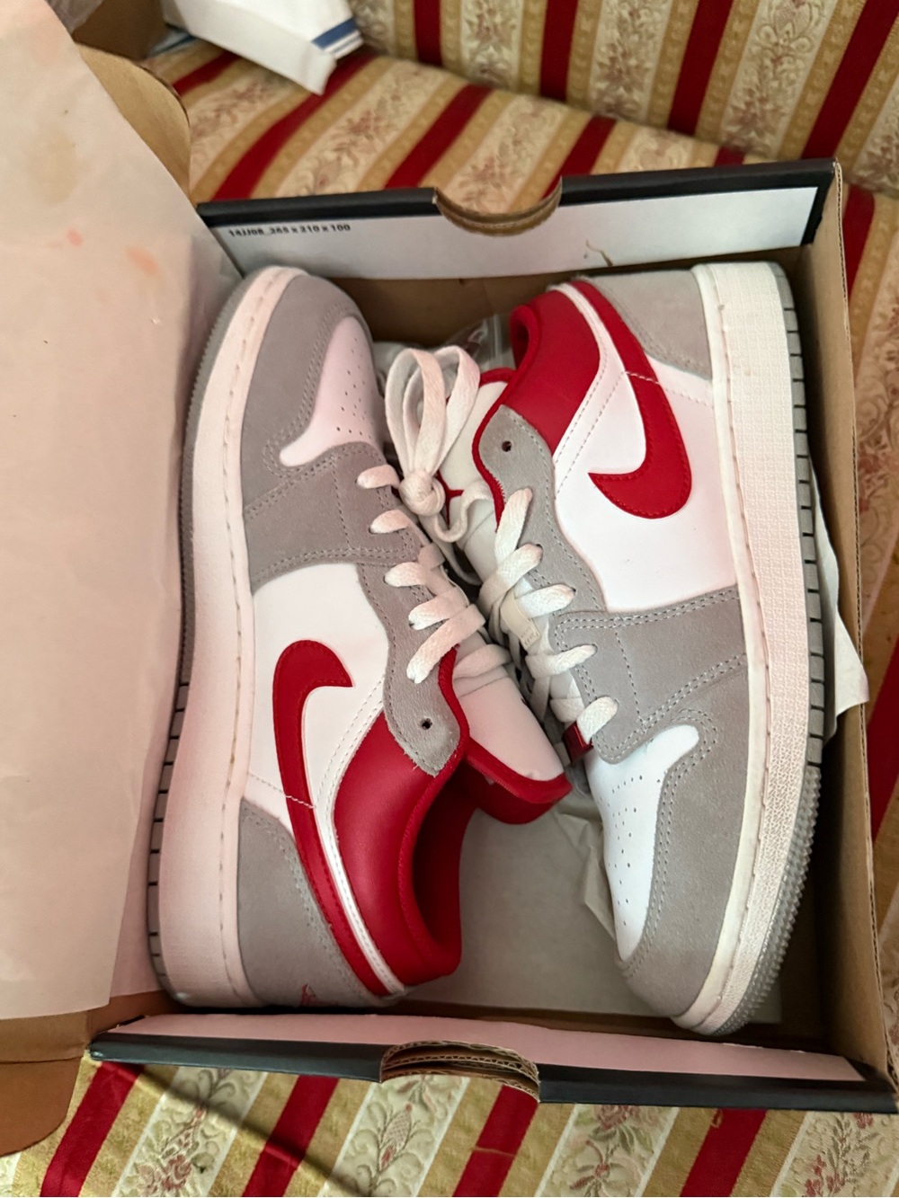 Nike Kids Low-Top Sneakers in Red, Gray, and White